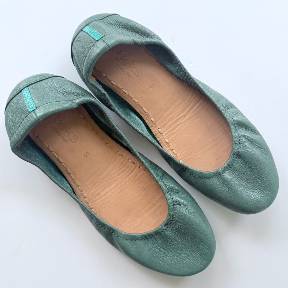 Tieks Pacific Green Leather Ballet Flats Size 8